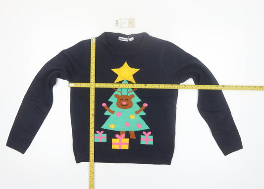 Pepperts Boys Navy Christmas Reindeer Tree Pullover Jumper 146/152 (11-12 Years)