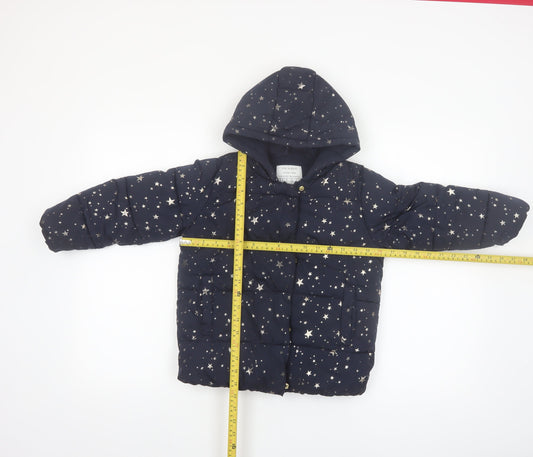 Primark Girls Blue Star Print Hooded Puffer Jacket Coat 5-6 Years
