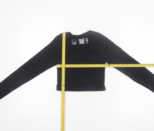 Primark Womens Black XS Long Sleeve Cropped Scoop Neck Top