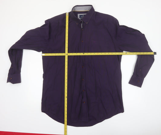 Yeats Ireland Men's Purple Cotton Button-Up Long Sleeve Shirt L Regular Fit