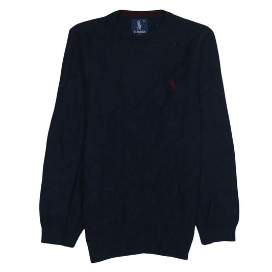 Back view of U.S. Polo Assn. Men's Blue Cable Knit Crew Neck Jumper XL