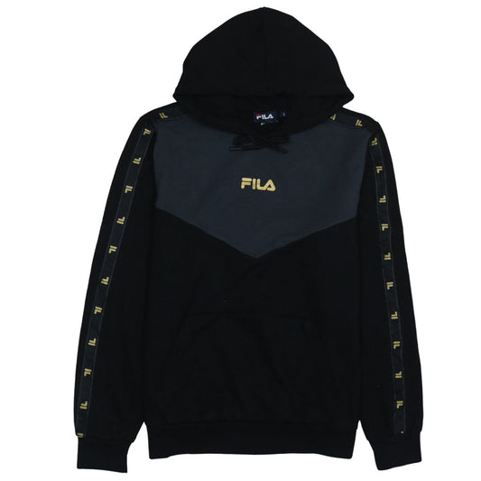 Additional front view of Fila women’s black large pullover hoodie with logo and tape detail