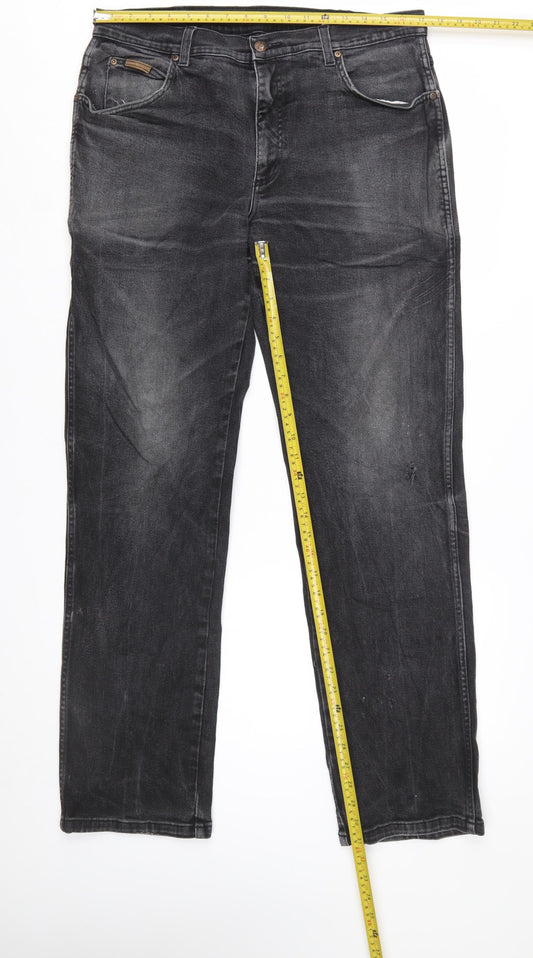 Wrangler Texas Stretch Mens Black Jeans W36 L34 Regular Fit Denim