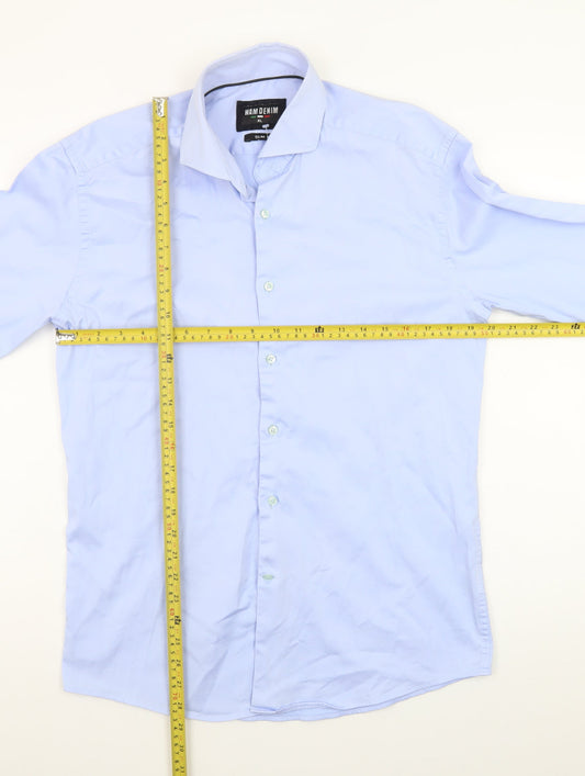 WAM Denim Men Blue XL Slim Fit Long Sleeve Dress Shirt