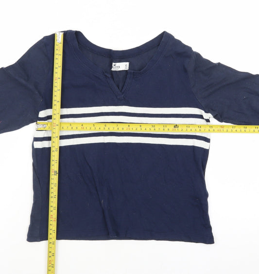 Hollister Womens Blue Striped Cropped Long Sleeve V-Neck T-Shirt XS
