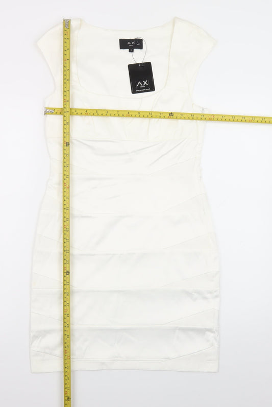 AX Paris Women Ivory Bodycon Midi Dress Size 12 Short Sleeve