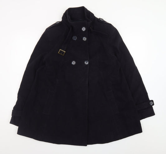 Great Plains Women's Black L Trench Coat Belted Mid-Length Jacket
