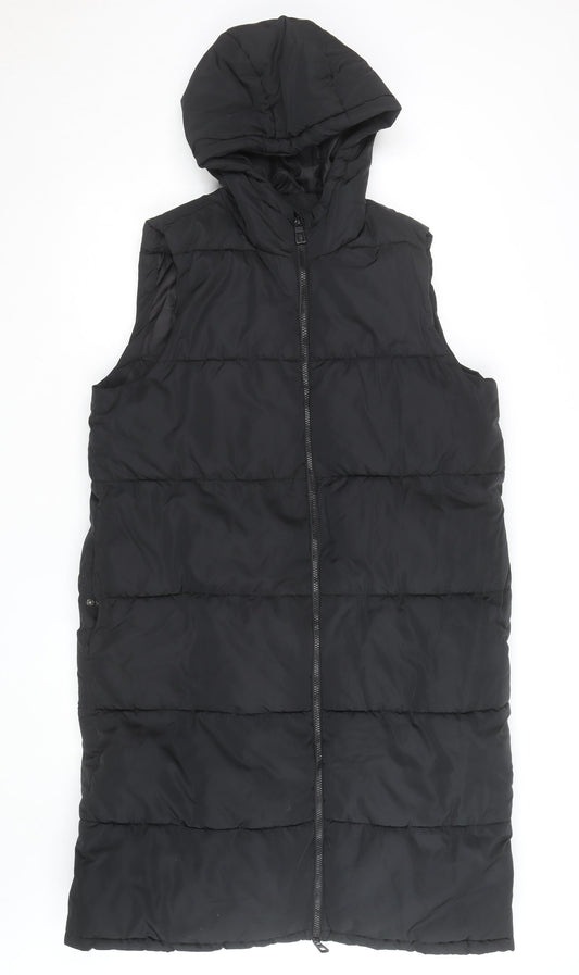ONLY Women's Black Puffer Hooded Long Sleeveless Waistcoat XL