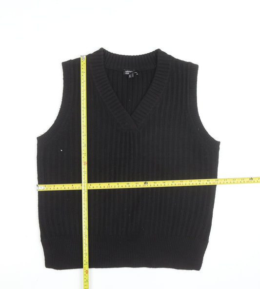 Nobody's Child Women's Black V-Neck Ribbed Knit Sleeveless Vest Jumper Size S