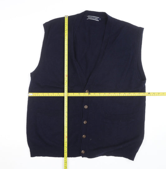 Woolovers Men's Blue Wool Sleeveless Cardigan Vest XL