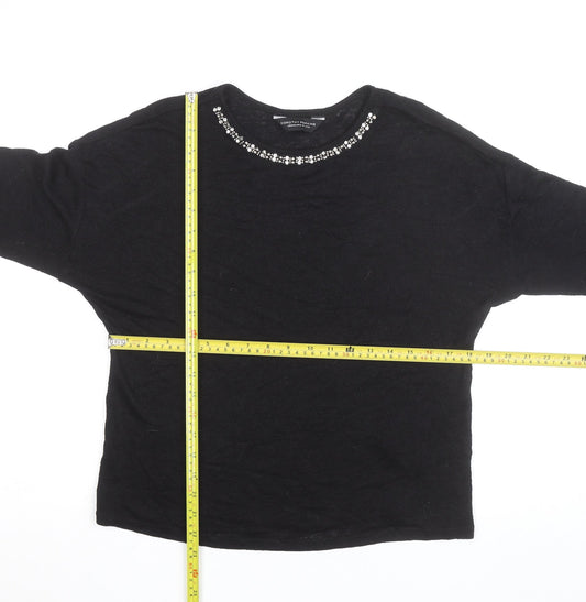 Dorothy Perkins Women's Black Beaded 3/4 Sleeve Knit Blouse Size 14