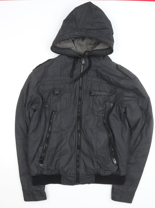 SIOUX Men's Black Hooded Biker Jacket Size M Cotton Blend Casual