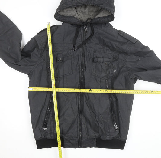 SIOUX Men's Black Hooded Biker Jacket Size M Cotton Blend Casual