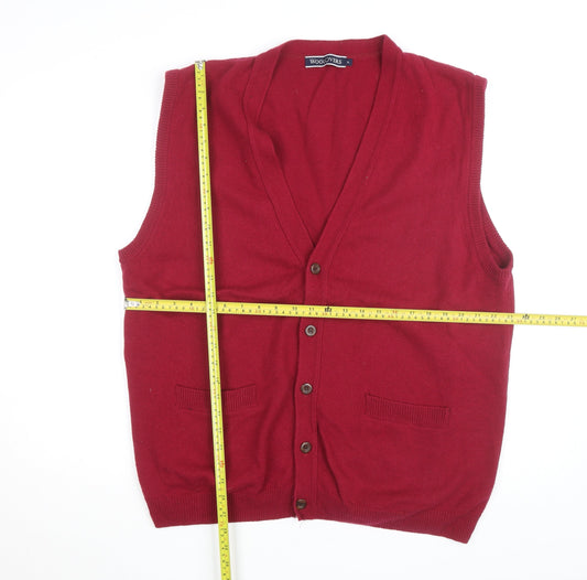 WoolOvers Men's Red Wool Sleeveless Cardigan Vest XL