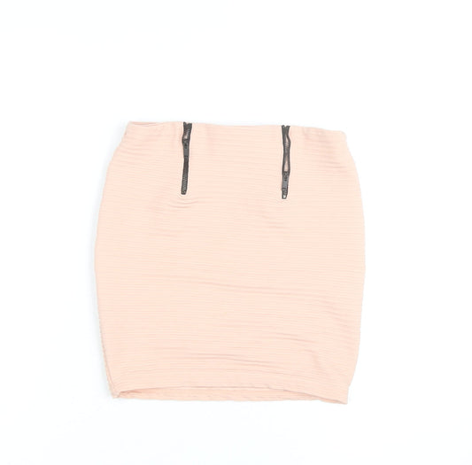 Bershka Women’s Beige Short Pencil Skirt Size S with Zip Detail