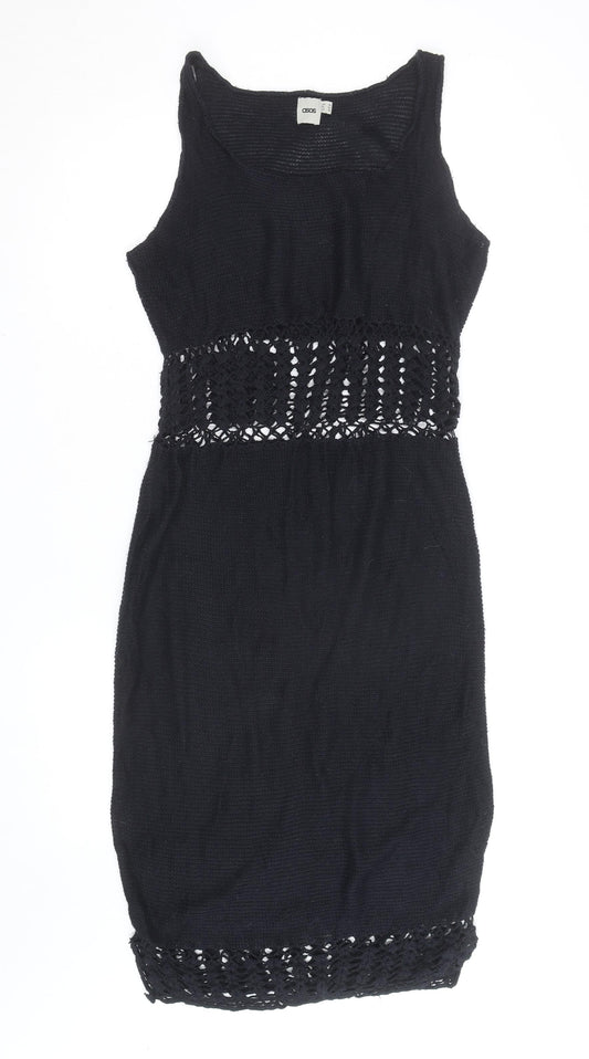Additional front view of ASOS Women’s Black Knit Crochet Bodycon Dress, size UK 12