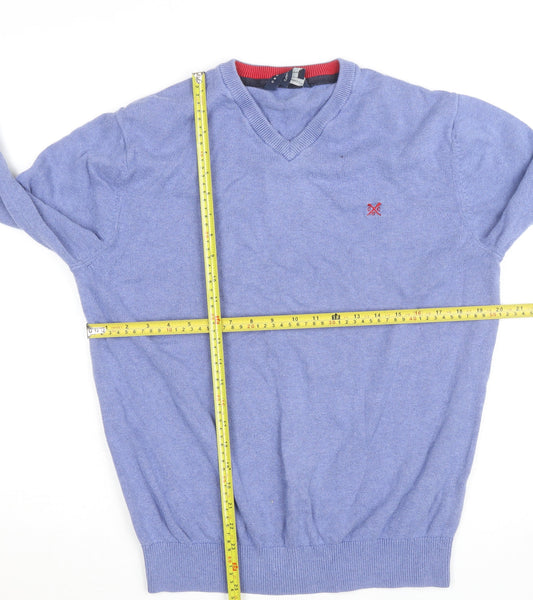 J.Crew Men's Blue Cotton Cashmere V-Neck Jumper Size L