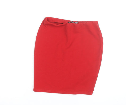Boohoo Women’s Red Pencil Stretch Skirt Size 8 Knee Length