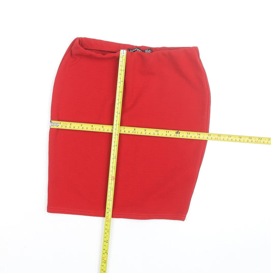 Boohoo Women’s Red Pencil Stretch Skirt Size 8 Knee Length