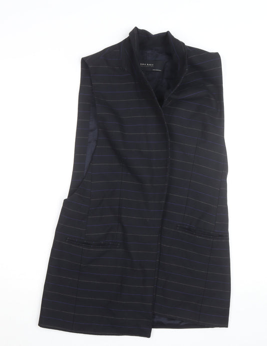 Zara Basic Men's Black Striped Waistcoat M Regular Fit Twill Lined