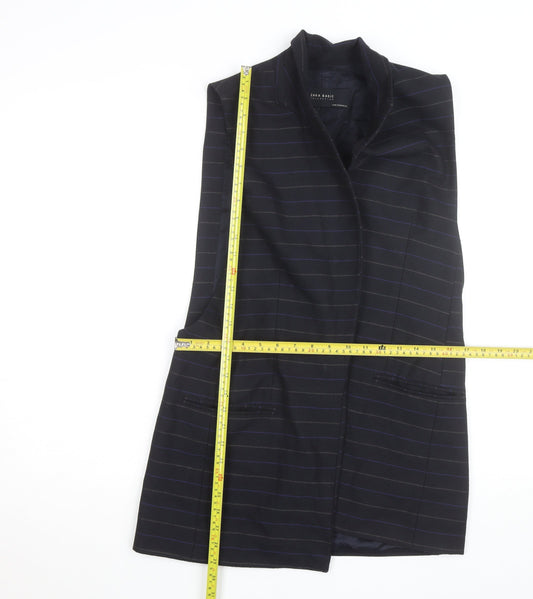 Zara Basic Men's Black Striped Waistcoat M Regular Fit Twill Lined
