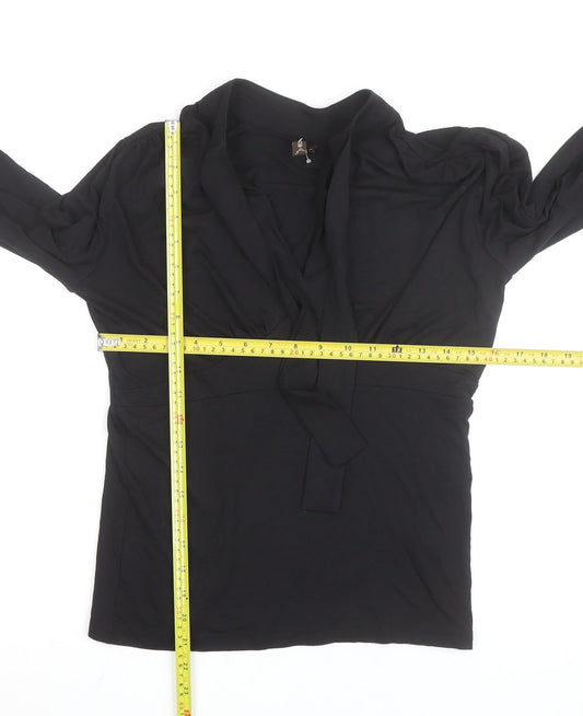 Bellissima Womens Black Long Sleeve Wrap V-Neck Blouse M