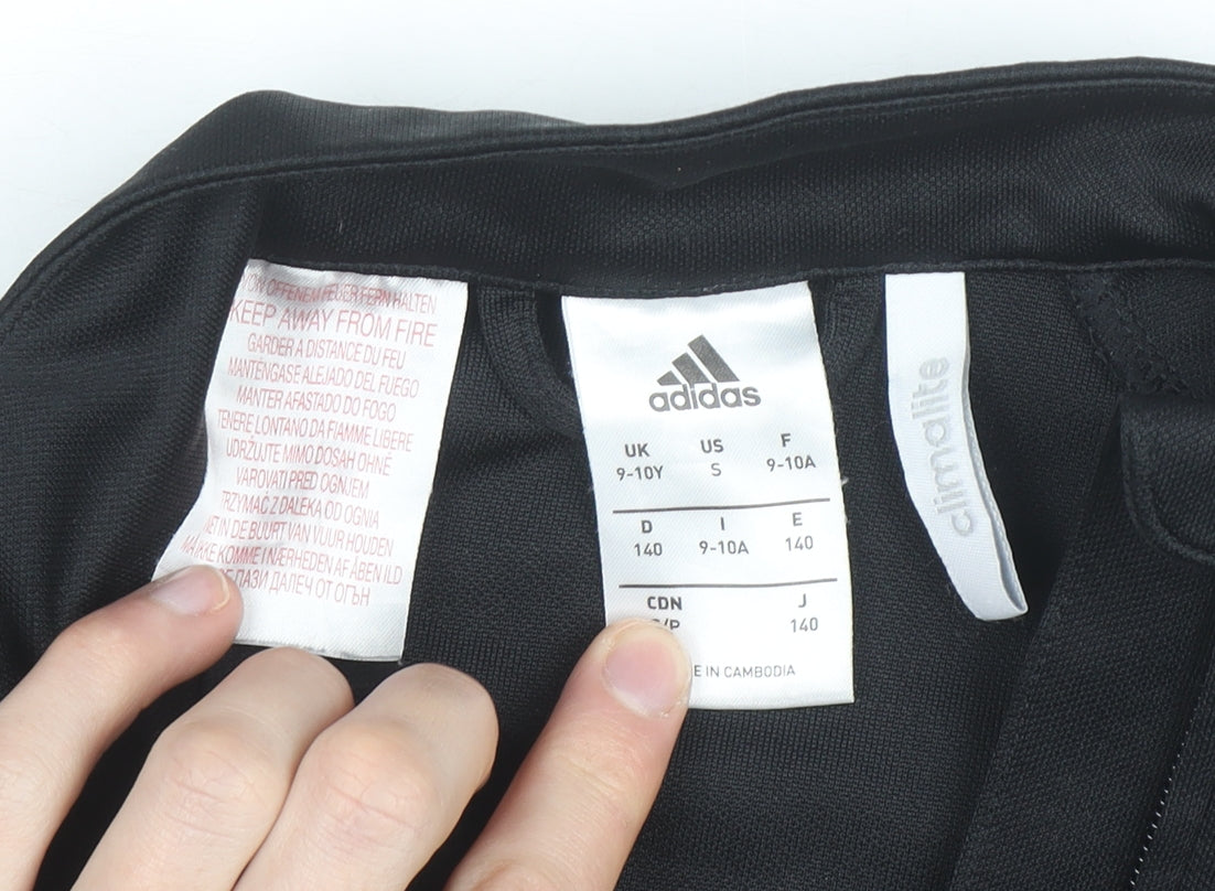 Adidas Boys Black 9-10 Years Track Jacket Climalite Full Zip Sports Top