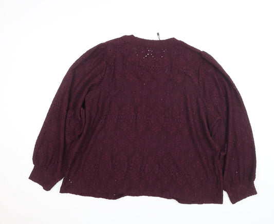 Additional front view of Gallery women’s purple lace long sleeve tunic blouse, size XL
