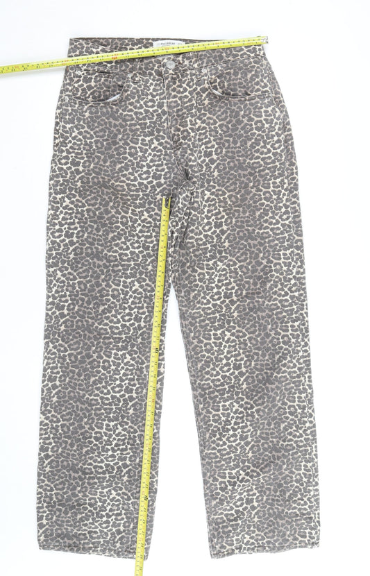 Pull & Bear Women's Brown Leopard Print High Rise Straight Jeans Size 10
