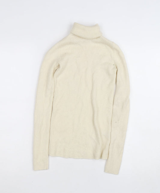 Uniqlo Womens Ivory Wool Roll Neck Jumper Size S Slim Fit
