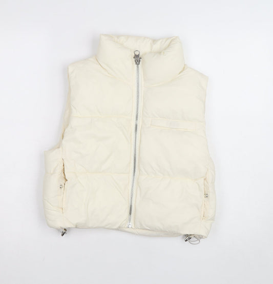 Pull & Bear Women’s Ivory XS Puffer Waistcoat with Zip Detail