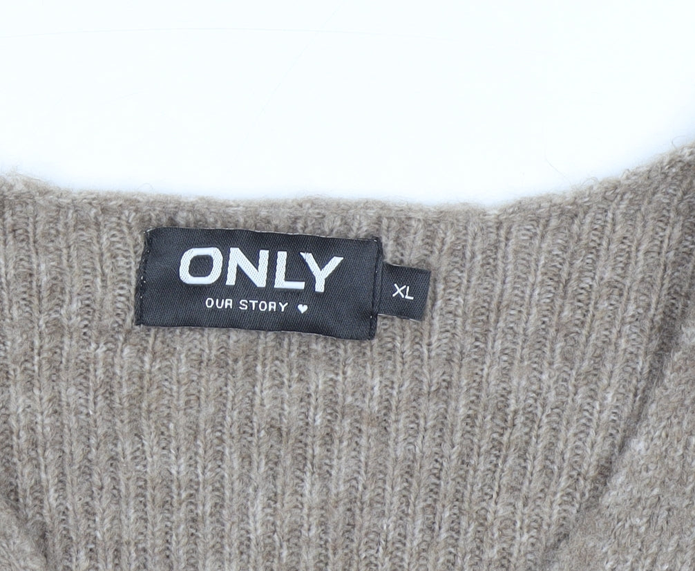 Additional view of Only women’s beige v-neck ribbed knit long sleeve jumper xl