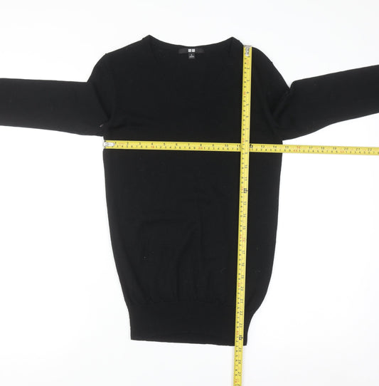 Uniqlo Men Black Wool V-Neck Pullover Jumper Size S