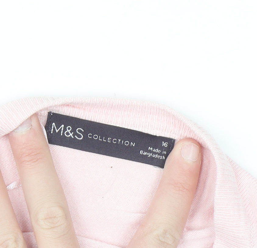 Marks and Spencer Women Pink Size 16 Crew Neck Cardigan