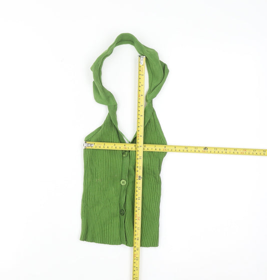 ZARA Women Green Slim Fit Sleeveless Knit Halter Cardigan M
