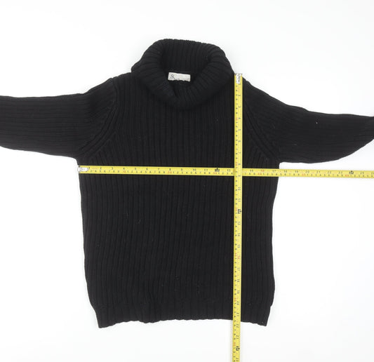BHS Womens Black Roll Neck Chunky Knit Cotton Jumper Size 12