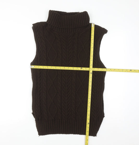 PrettyLittleThing Womens Brown Roll Neck Cable-Knit Sleeveless Jumper Vest M