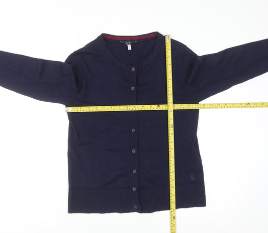 Joules Women Blue Cotton Button Cardigan Size 8 Regular Fit