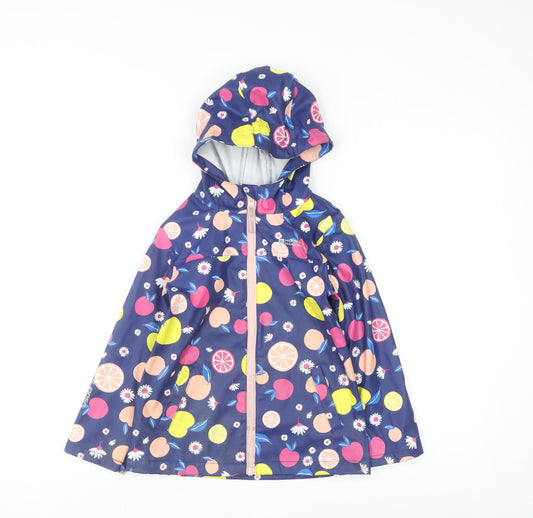 Mountain Warehouse Girls Blue Fruit Print Waterproof Hooded Rain Coat 5-6 Years