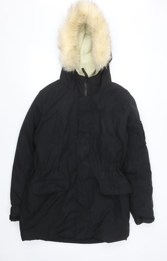 River Island Women’s Black Faux Fur Hooded Parka Coat Size M