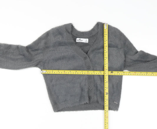 Hollister Women's Grey Fluffy Knit V-Neck Cardigan Size S