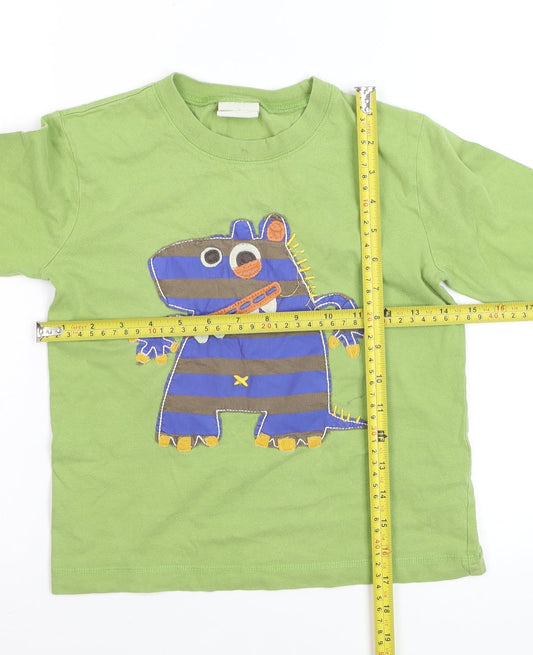 Mini Boden Boys Green Long Sleeve T-Shirt 5-6 Years Fun Monster Appliqué Cotton Top