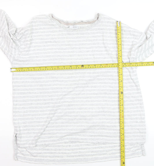 John Lewis Women Grey Striped Cotton Long Sleeve Pullover Jumper Size 16
