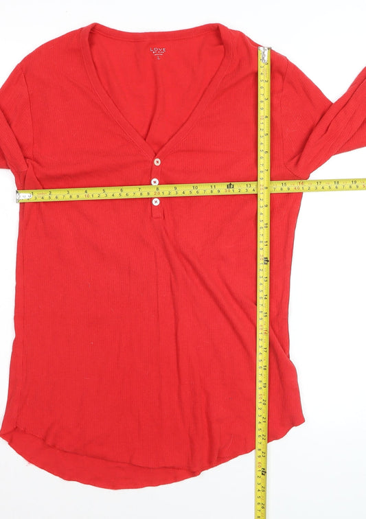Gap Women’s Red Long Sleeve V-Neck Button Jersey Top Size L