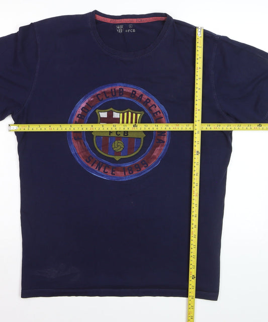 FC Barcelona Men's Navy Blue XL Graphic Crew Neck T-Shirt