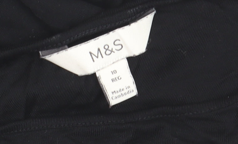 Marks and Spencer Women’s Black Cotton Long Sleeve Scoop Neck T-Shirt Size 10