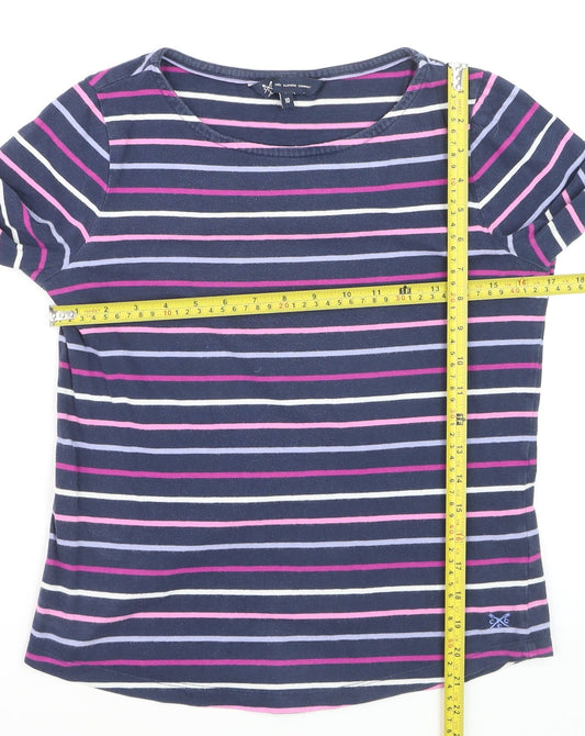 Crew Clothing Company Women's Multicoloured Striped Cotton Jersey 3/4 Sleeve T-Shirt Size 10