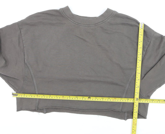 Bershka Women Grey Cropped Pullover Sweatshirt Size S
