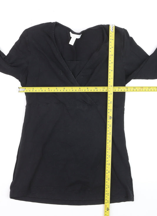 H&M Maternity Black Wrap Jersey Long Sleeve V-Neck Blouse Size 8