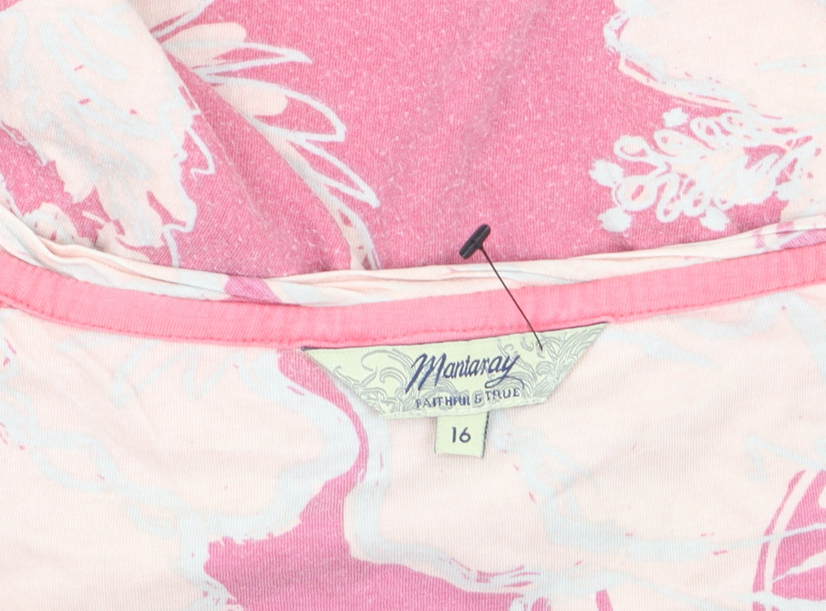 Mantaray Womens Pink Floral Cotton Tunic T-Shirt Size 16